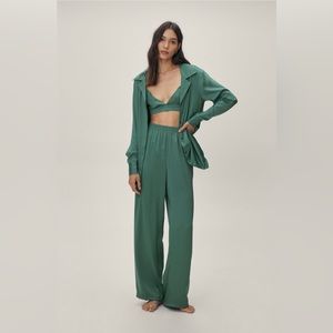 Nasty Gal Womens Recycled Satin 3 Pc Pajama Pants Set